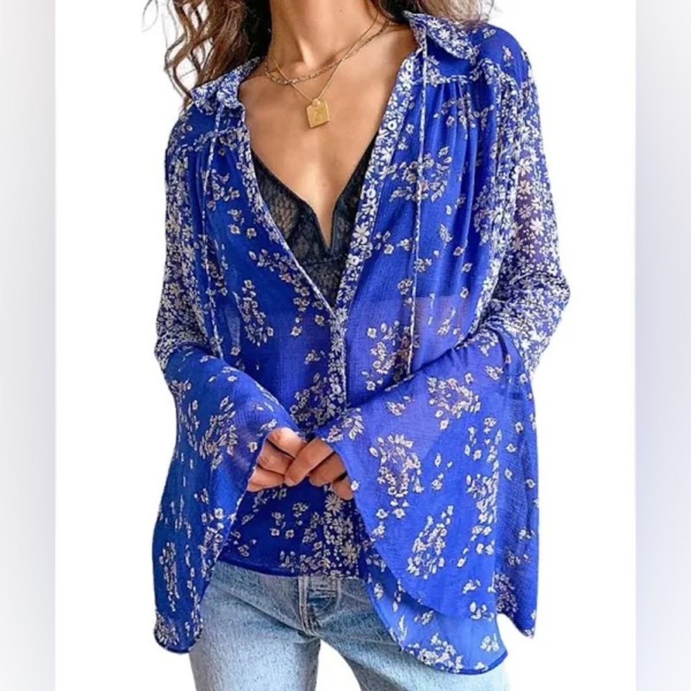 Free People Serena Printed Blouse Size Medium